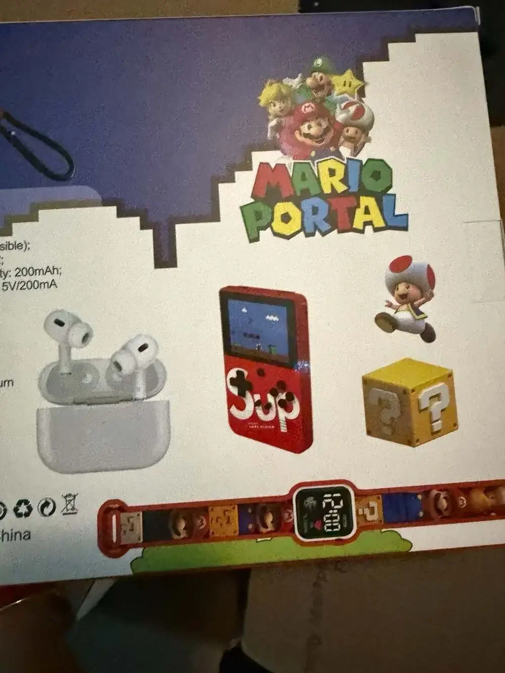 Mario Portal GT-65 4-in-1 Gift Set with Watch, Earbuds, Game Console, and Case